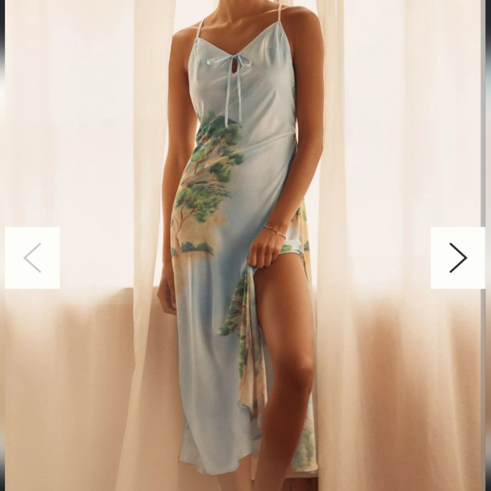 Anthropologie Satin Blue and Green Maxi Dress